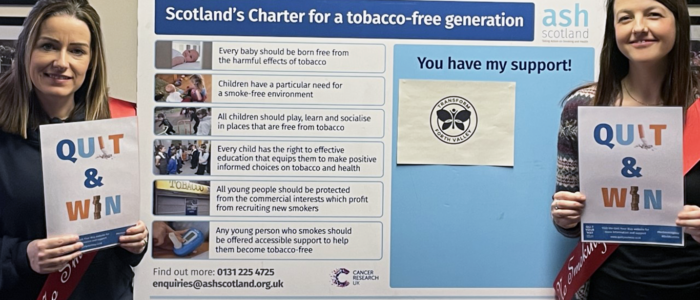 Members of Forth Valley's Health Promotion Team presenting Scotland's Charter for a tobacco-free generation.